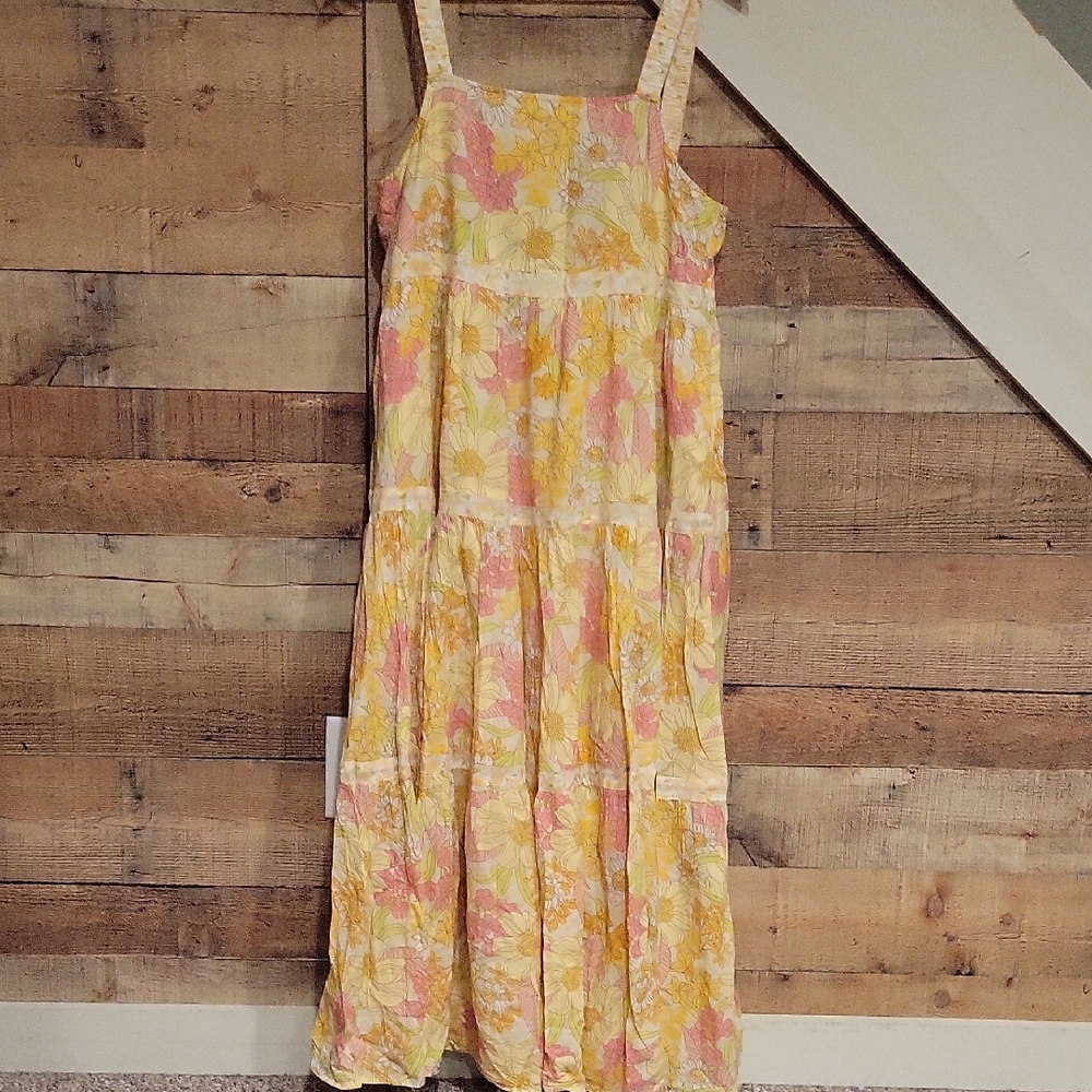 American Eagle Outfitters Pink and Yellow Floral Maxi Dress